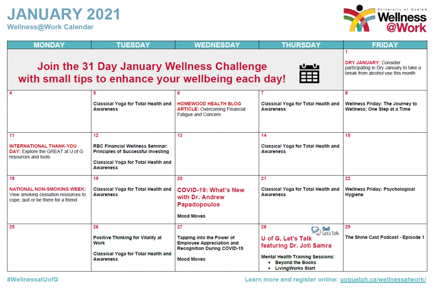 January 2021 Wellness Calendar WellnessWork
